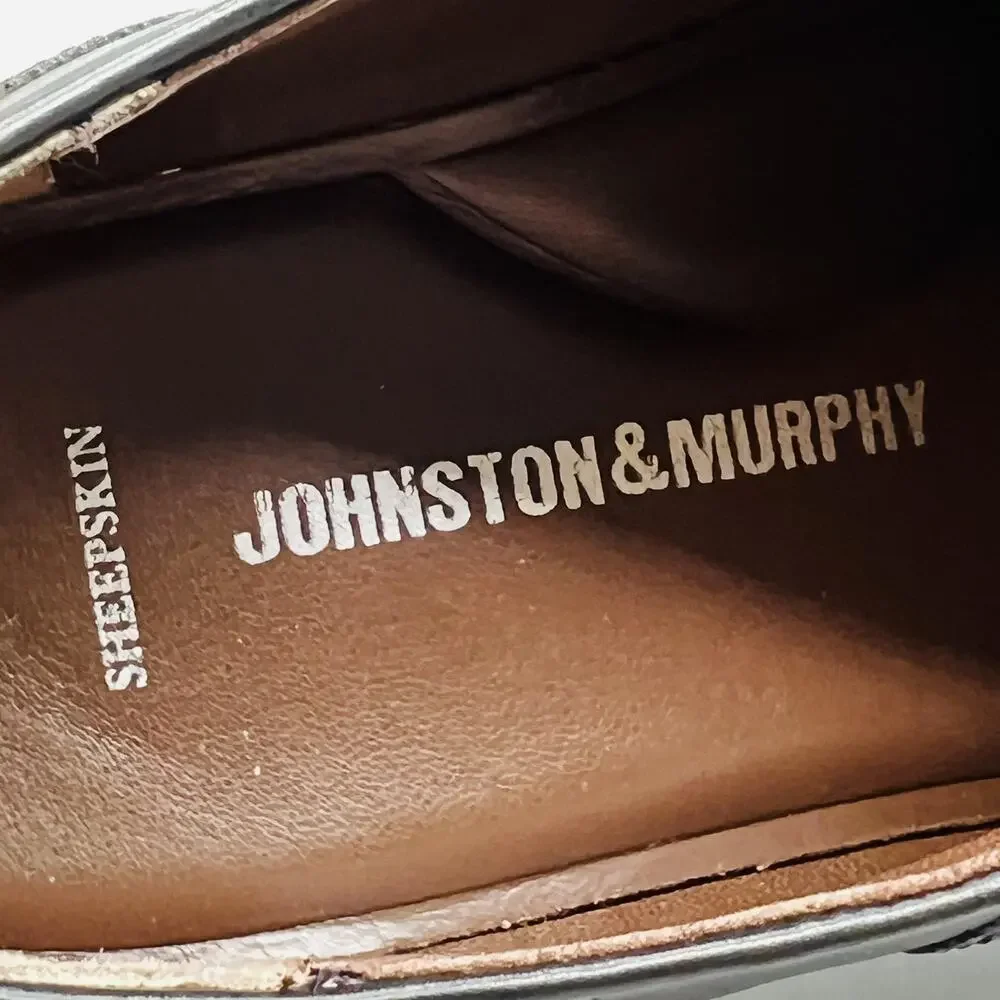 Johnston & Murphy Shoes Mens 8.5 Black Leather Cap Toe Oxford Dress Brogue